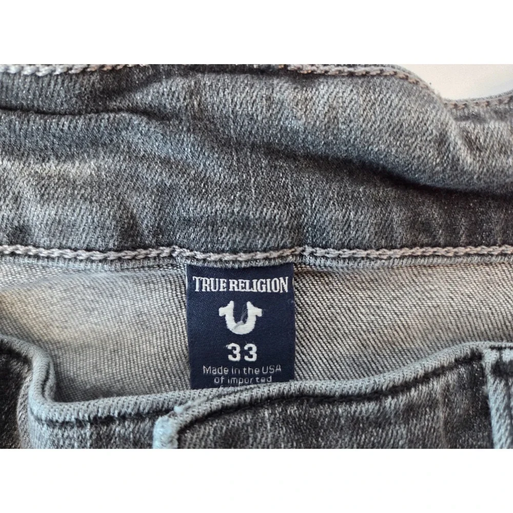 True Religion Jeans Mens 33x32 Black Distressed Relaxed Slim Stretch Pants Geno